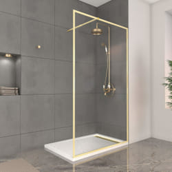 Aurlane - Paroi de Douche 120x200cm + Grille Finition Or Doré Brossé + Receveur Blanc effet pierre 120x80x4cm