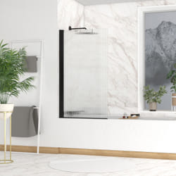 Pare-baignoire Rabattable 80x140cm - Profilé Noir Mat - Verre Trempé Ondulé 5mm - wavy