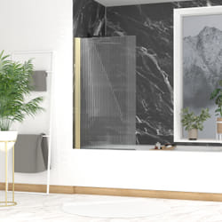 Pare-baignoire Rabattable 80x140cm - Profilé Or Doré Brossé - Verre Trempé Ondulé 5mm - WAVY