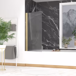 Pare-baignoire Rabattable 80x140cm - Profilé Or Doré Brossé - Verre Trempé Ondulé 5mm - WAVY - Vue supplémentaire 5