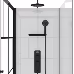 Cabine de douche 110x80cm / Receveur Bas - Verre transparent sérigraphié et Blanc - Profilés Noir