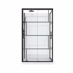 Cabine de douche 110x80cm / Receveur Bas - Verre transparent sérigraphié et Blanc - Profilés Noir