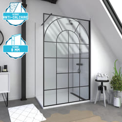 Aurlane - Paroi de douche Déco 120x195cm Verre Anti-Calcaire 8mm Sérigraphié - Barre de fixation Noir Mat