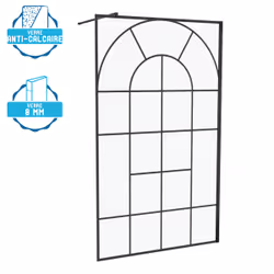 Aurlane - Paroi de douche Déco 120x195cm Verre Anti-Calcaire 8mm Sérigraphié - Barre de fixation Noir Mat
