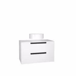 Meuble salle de bains 80 cm Blanc Laqué à suspendre - 2 tiroirs - Vasque Blanche Ø36 cm