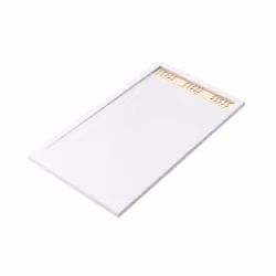 Receveur en acrylique Blanc Effet Pierre 80x140x5 cm + Grilles Linéaires Chrome et Or Brossé - MOON