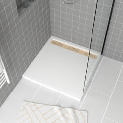 Receveur en acrylique Blanc 90x90x4 cm + Grilles Linéaires Chrome et Or Brossé - whiteness ii