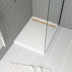 Receveur en acrylique Blanc 80x100x4 cm + Grilles Linéaires Chrome et Or Brossé - whiteness ii