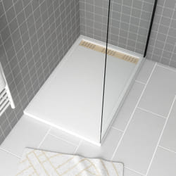 Receveur en acrylique Blanc 80x120x4 cm + Grilles Linéaires Chrome et Or Brossé - whiteness ii
