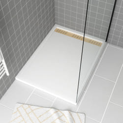 Receveur en acrylique Blanc 90x120x4 cm + Grilles Linéaires Chrome et Or Brossé - whiteness ii