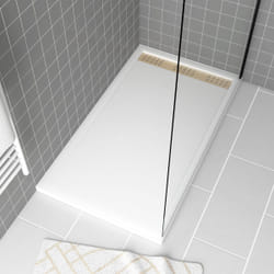 Receveur en acrylique Blanc 80x140x5 cm + Grilles Linéaires Chrome et Or Brossé - whiteness ii