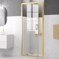 Porte de douche Pivotante 90x200cm - Profilés Or Doré Brossé - Verre Trempé 6mm - GOLDY CRUSH - Vue supplémentaire 5