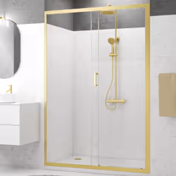 Porte de douche Coulissante 140x200cm - Profilés Or Doré Brossé - Verre Trempé 6mm - goldy crush - Vue supplémentaire 5