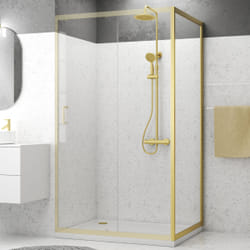 Paroi de retour 90x200cm - Profilés Or Doré Brossé - Verre Trempé 6mm - GOLDY CRUSH