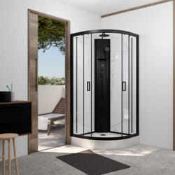 Aurlane - cabine de douche 1/4 de cercle 85x85x210/235 cm - receveur + fonds blancs / colonne + profilés noirs