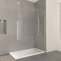 Aurlane - Pack Paroi de Douche 140x200cm Verre Transparent - Barre de Fixation Extensible et Profil Or Brossé