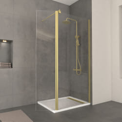Pack Paroi de Douche et Volet Pivotant 90+40x200 cm - Profilé + Barre de Fixation Or Doré Brossé