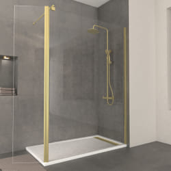 Aurlane - Pack Paroi de Douche et Volet Pivotant 140+40x200 cm - Profilé + Barre de Fixation Or Doré Brossé