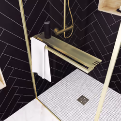 Paroi de Douche Or Doré Brossé 90x200cm - Porte-serviette et étagère - goldy contouring shelf