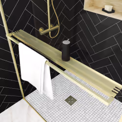 Paroi de Douche Or Doré Brossé 120x200cm - Porte-serviette et étagère - GOLDY CONTOURING SHELF
