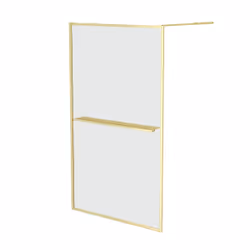 Paroi de Douche Or Doré Brossé 120x200cm - Porte-serviette et étagère - GOLDY CONTOURING SHELF