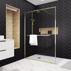 Paroi de Douche Or Doré Brossé 140x200cm - Porte-serviette et étagère - goldy contouring shelf