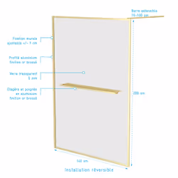 Paroi de Douche Or Doré Brossé 140x200cm - Porte-serviette et étagère - goldy contouring shelf - Vue supplémentaire 4