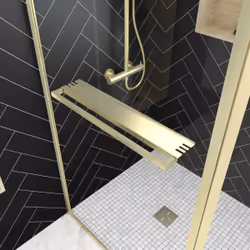 Aurlane - Paroi de Douche avec Volet Pivotant 90+40x200 cm - Porte-serviette + Etagère Finition Or Doré Brossé