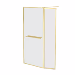 Aurlane - Paroi de Douche avec Volet Pivotant 90+40x200 cm - Porte-serviette + Etagère Finition Or Doré Brossé