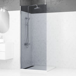 Aurlane - Paroi de Douche 90x200cm Verre Fumé - Profilé + Barre Plafond Finition Chrome - freedom 2 smoked