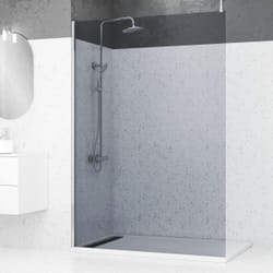 Aurlane - Paroi de Douche 140x200cm Verre Fumé - Profilé + Barre Plafond Finition Chrome - freedom 2 smoked
