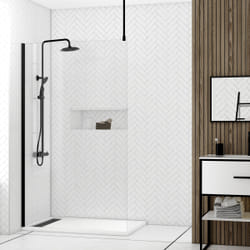 Paroi de Douche 120x200cm Verre Transparent - Profilé + Barre Plafond Noire - freedom 2 black