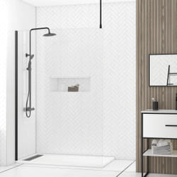 Paroi de Douche 140x200cm Verre Transparent - Profilé + Barre Plafond Noire - freedom 2 black
