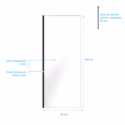 Aurlane - Paroi de Douche 80x200cm Verre Transparent - Profilé + Barre Plafond Noire - freedom 2 black - Vue supplémentaire 4