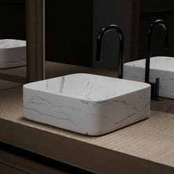 Aurlane - vasque à poser carrée en céramique blanche mat effet marbre - 38x38x13 cm - white marble
