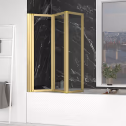 Pare-baignoire Pivotant 3 Volets Or Brossé - 125x143 cm - Verre Trempé 4 mm - zaggy gold