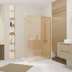 Paroi de douche 120x200 cm - verre trempé fumé brun - cadre et bras en aluminium or doré brossé