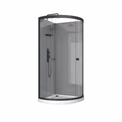 Cabine de douche 1/4 de cercle 90x90x207/222 cm - Receveur bas - Fonds Gris Profilés Noir Mat - foggy low