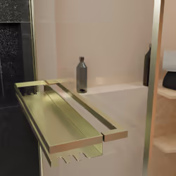 Pare baignoire Rabattable 75x130cm en Verre trempé - Porte-serviette et Etagère Or Doré Brossé