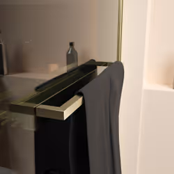 Pare baignoire Rabattable 75x130cm en Verre trempé - Porte-serviette et Etagère Or Doré Brossé - Vue supplémentaire 5