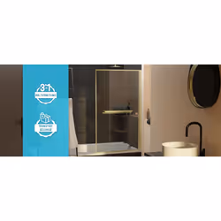 Pare baignoire Rabattable 75x130cm en Verre trempé - Porte-serviette et Etagère Or Doré Brossé - Vue supplémentaire 7