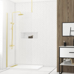 Paroi de Douche 100x200cm Verre 8mm - Profilé + Barre Plafond Finition Or Brossé - freedom 2 gold