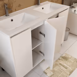 Aurlane - Meuble Salle de Bains 120 cm Laqué Blanc 4 Portes, Vasque, Miroirs 60x80 et Réglettes Led - xenos