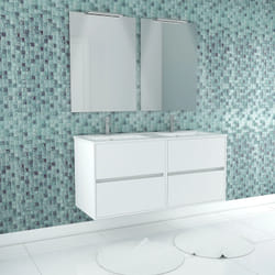 Aurlane - Meuble Salle de Bains 120 cm Laqué Blanc 4 Tiroirs, Vasque, Miroirs 60x80 et Réglettes Led - xenos