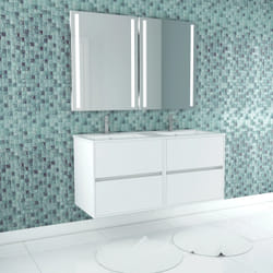 Meuble Salle de Bains 120 cm Laqué Blanc 4 Tiroirs, Vasque, Miroirs 60x80 à Leds intégrées - XENOS