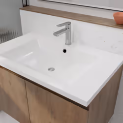 Meuble de salle de bains 80cm à Suspendre Décor Bois Clair - 2 Portes - Vasque Blanche - ELEMENTARY - Vue supplémentaire 6