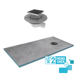 Lot de 2 Receveurs de Douche à Carreler 90x160 cm avec Bondes à Sortie Horizontale - Grille Inox