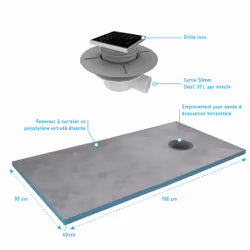 Receveur de Douche à Carreler 90x140 cm avec Bondes à Sortie Verticale - Grille Noire