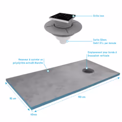 Receveur de Douche à Carreler 90x160 cm avec Bondes à Sortie Verticale - Grille Noire