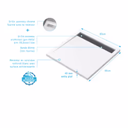Receveur en acrylique Blanc 80x80x4 cm + Grilles Linéaires Chrome et Gun Metal - whiteness ii
